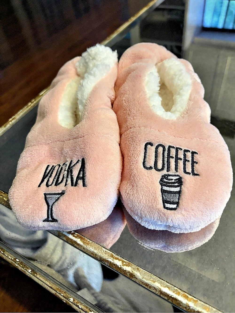 Pink Vodka & Coffee Slippers Like New
